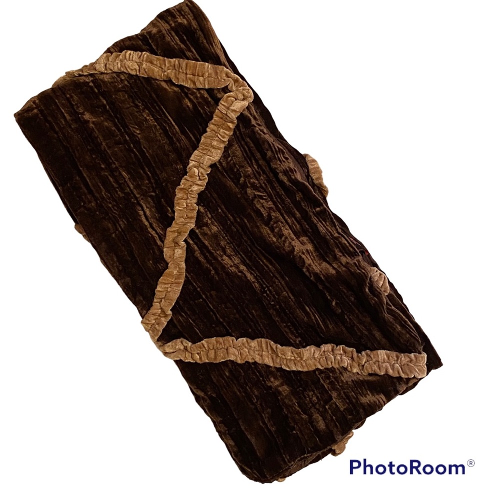 SCARF BROWN TAN CRINKLE VELVET LONG RECTANGLE BOHEMIAN ACCESSORY - Picture 4 of 8